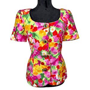 Kathryn Conover Vintage Bright Floral Pin Up Blouse – Size 4
